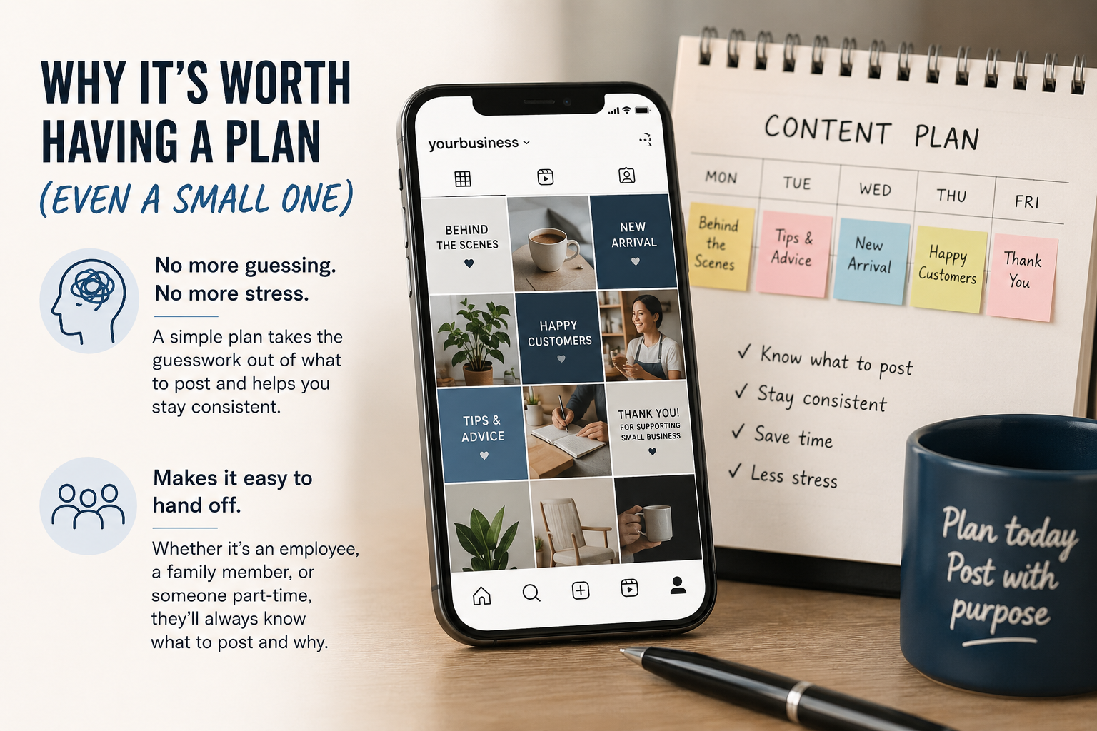 Small business team reviewing a content calendar together